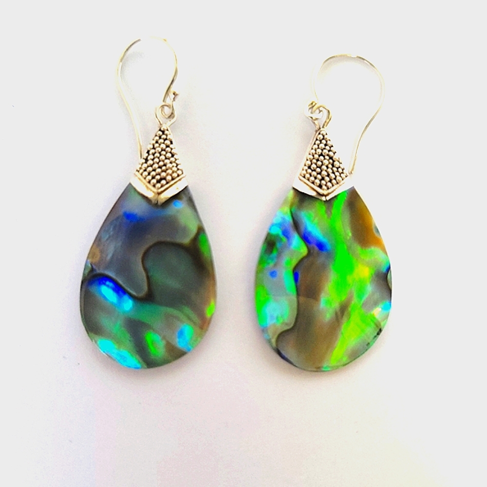 NEW! Abalone Shell Teardrop/Pear Shape Drop Earrings in Sterling Silver